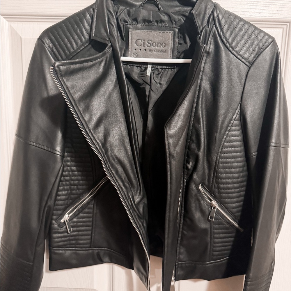 Ci Sono Quilted Black Faux Leather Jacket